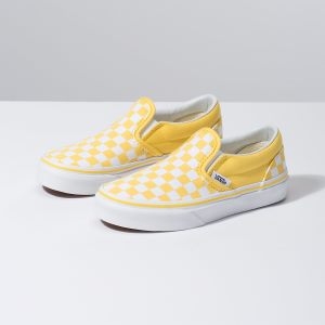 Vans Erkek Çocuk Kaykay Ayakkabısı Checkerboard Slip-On Altın/Beyaz | 84344-455